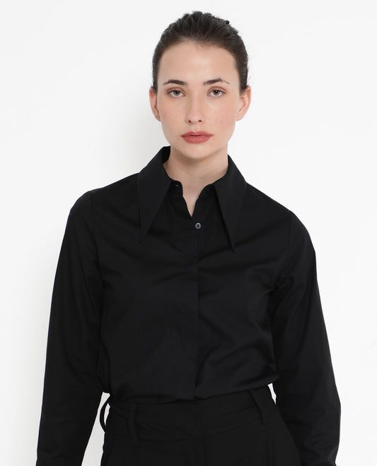 BLACK SHIRT WITH CUFFED SLEEVES