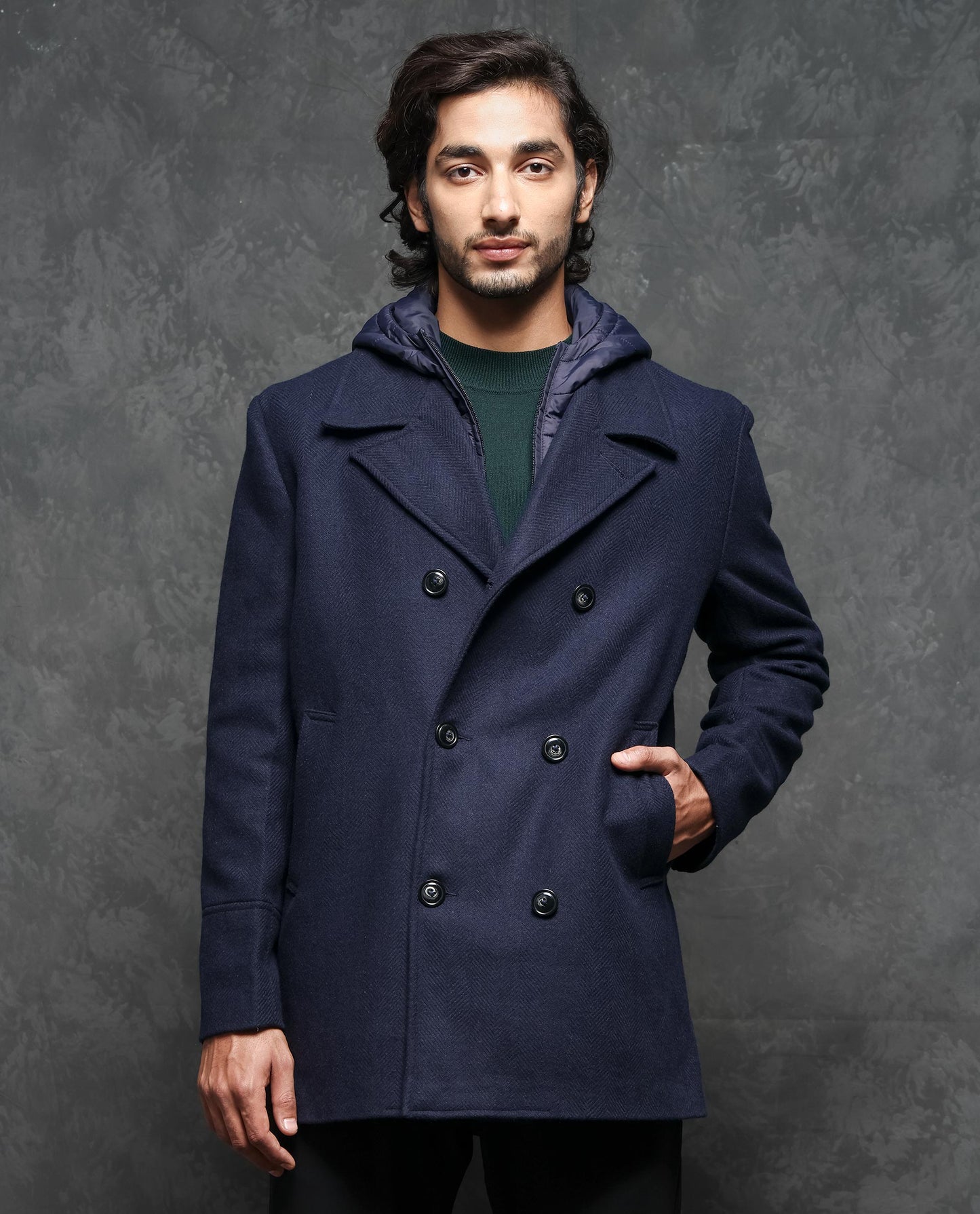 DOUBLE BREASTED COAT WITH HOOD
